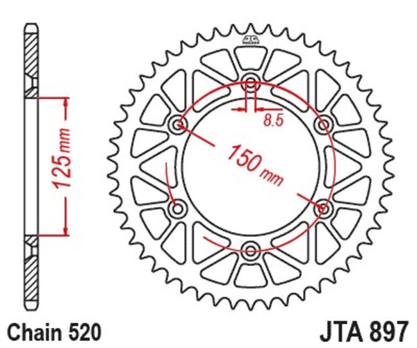 JT SPROCKETS Racelite Aluminium Black Rear Sprocket 897 - 520 JTA897.50BLK