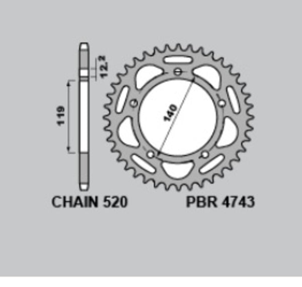 PBR Ultra-Light Aluminium Hard Anodized Rear Sprocket 4743 - 520 4743 43 LD