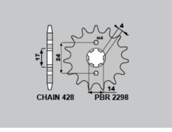 PBR Steel Standard Front Sprocket 2298 - 428 2298 12 18NC