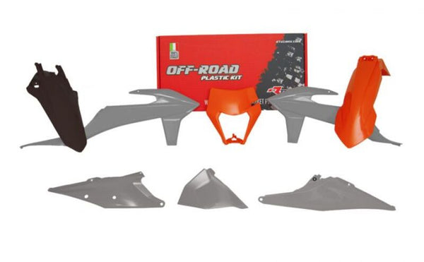 RACETECH Plastkit 6 delar – Grey & Orange R-KITKTM-GR2-523 (EZBERG RODEO 2023)