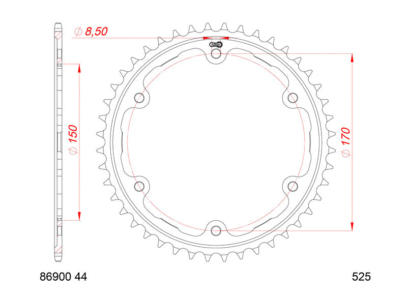 AFAM Standard Steel Rear Sprocket 86900 - 525