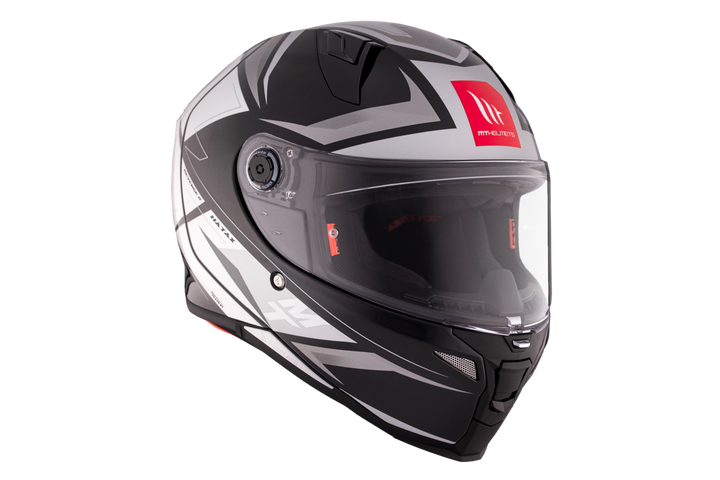 Framsida av MT Helmets Integral Mc-Hjälm Revenge 2 Hatax B2 med tydligt visir och aerodynamisk design, tillgänglig i flera storlekar.