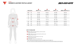 Storleksguide för Shima Dam Textil Mc-Jacka Drift Rosa, med mått för byst, midja, höfter och ärmlängd i centimeter.