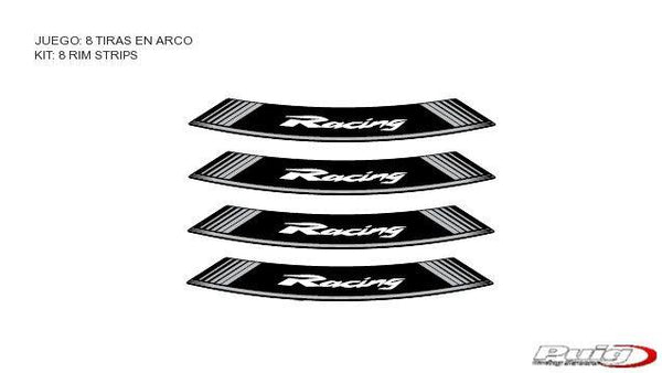 KIT 8 RIM STRIPS RACING C/SILVER