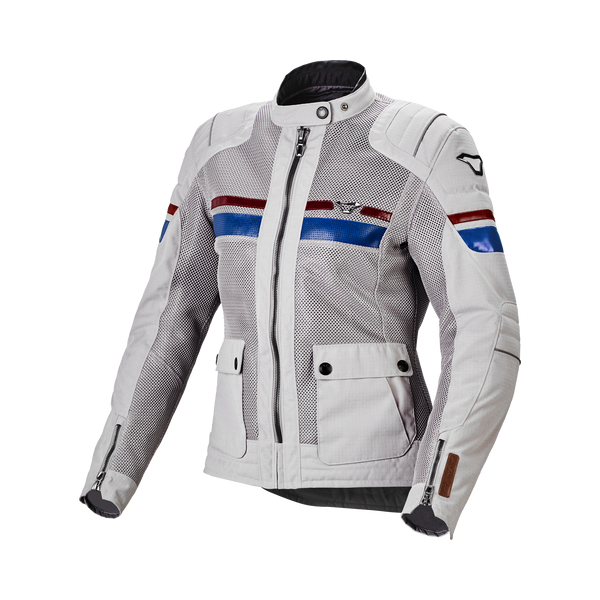 Motorcycle Jacket Macna, Fluent Woman Light grey/blue/red