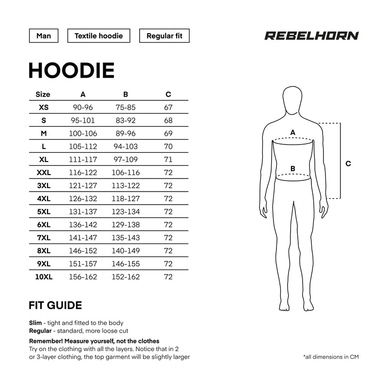 Rebelhorn Kevlar Mc-Hoodie Svart Upp till 10XL