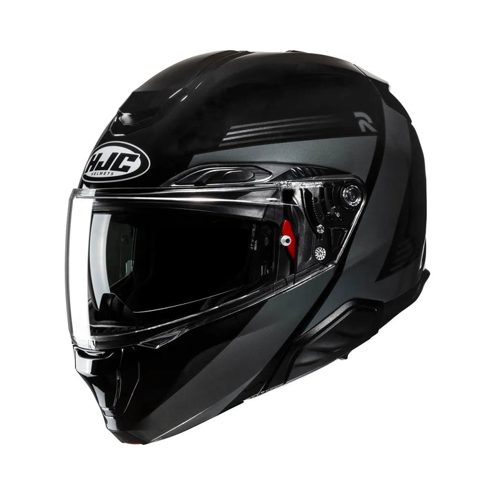 HJC öppningsbar mc-hjälm RPHA 91 Abbes svart/grå med modern design och integrerat visir, perfekt för stadskörning och touring.