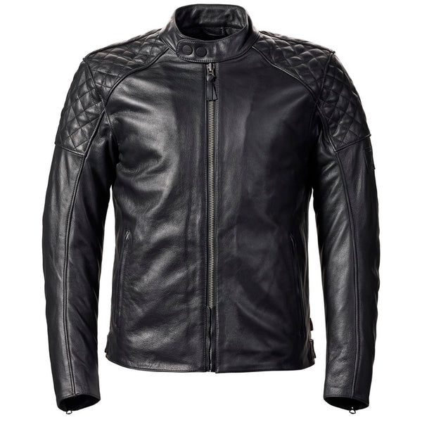 Triumph Skinn Mc-Jacka Braddan Svart med quiltade axelpartier och dragkedja framtill. Stilren design för motorcykelentusiaster.